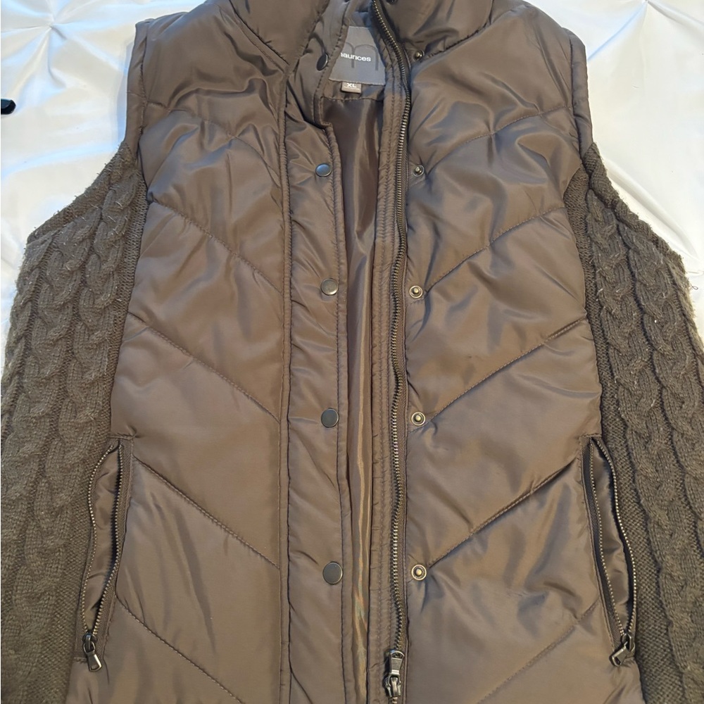 Maurices Taupe Puffer Vest with Knit Panels Olive Green size XL
